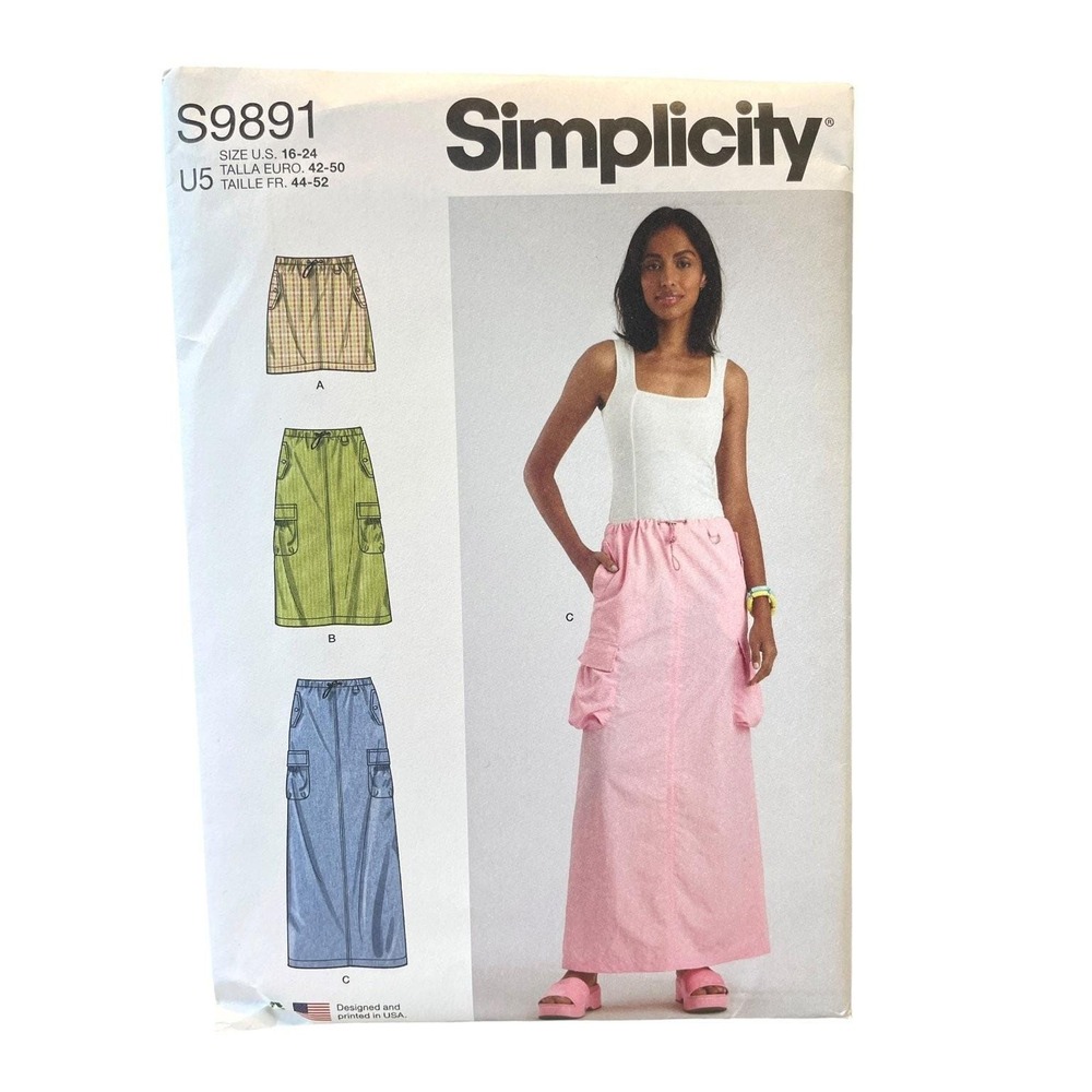 Simplicity S9891 Skirt US 16-24 Cargo Drawstring Maxi Midi Mini Y2K Sewing
